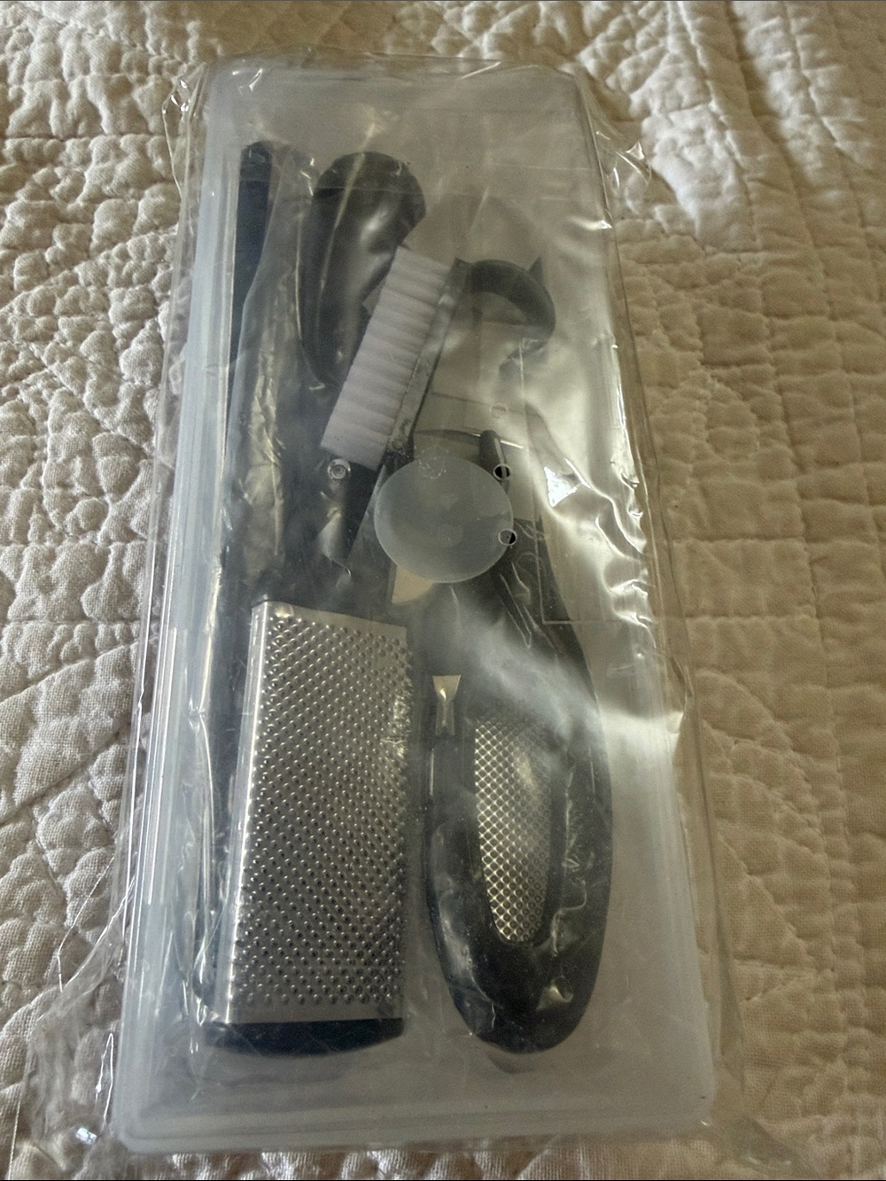 New, Never Used Pedicure Foot Care Kit with Metal Foot File and Brush - Black